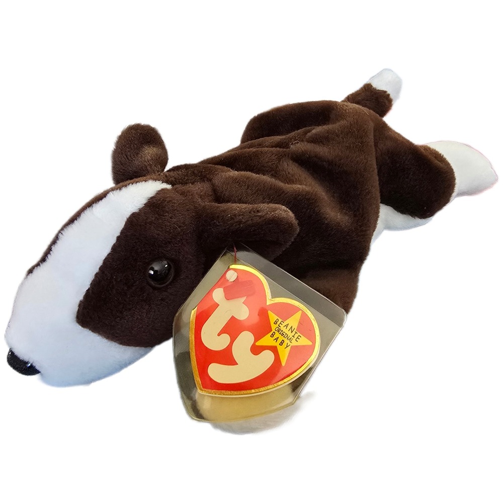 Ty Beanie Baby Bruno the Bull Terrier Dog Brown White Plush Toy with Tags‎